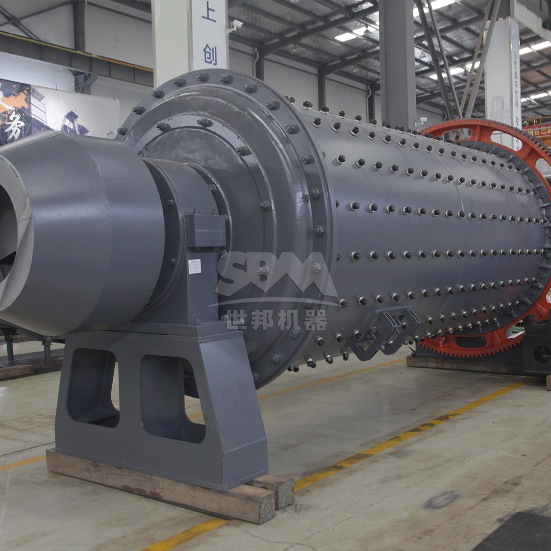 Diagram of a horizontal ball mill showing the rotating cylinder, grinding media, and material flow.